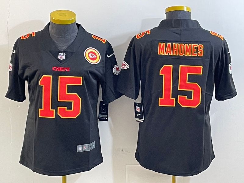 Youth Kansas City Chiefs 15 Mahomes Black 2025 Nike Vapor Limited NFL Jersey style 3